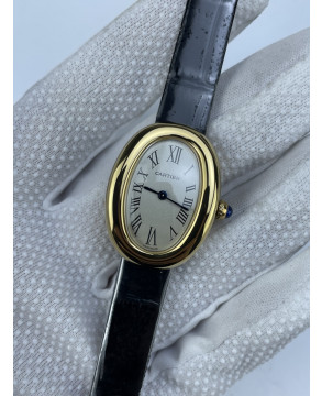 (준비완료/특급배송)NO.2677/AF공장 까르띠에Baignoire Watch YG AF 1:1 Best Edition White Dial on Black Croco Strap RONDA Quartz
